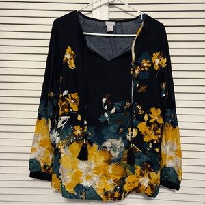Chico's navy floral blouse